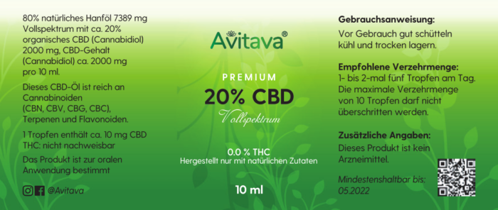 Avitava 20% CBD Öl THC-frei